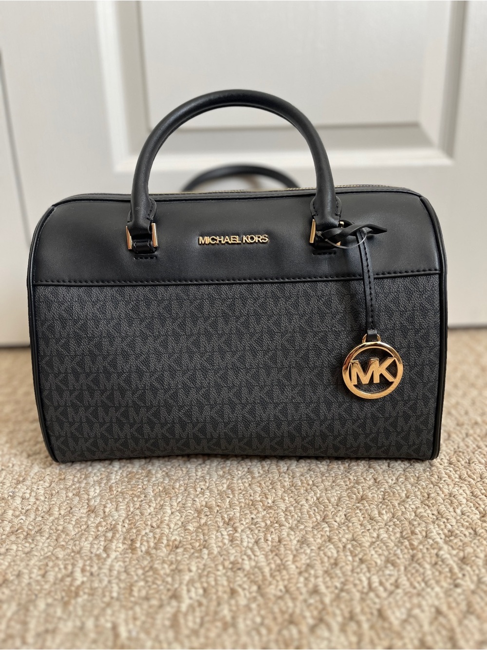 Michael Kors Black Signature Dome Satchel with Gold Hardware